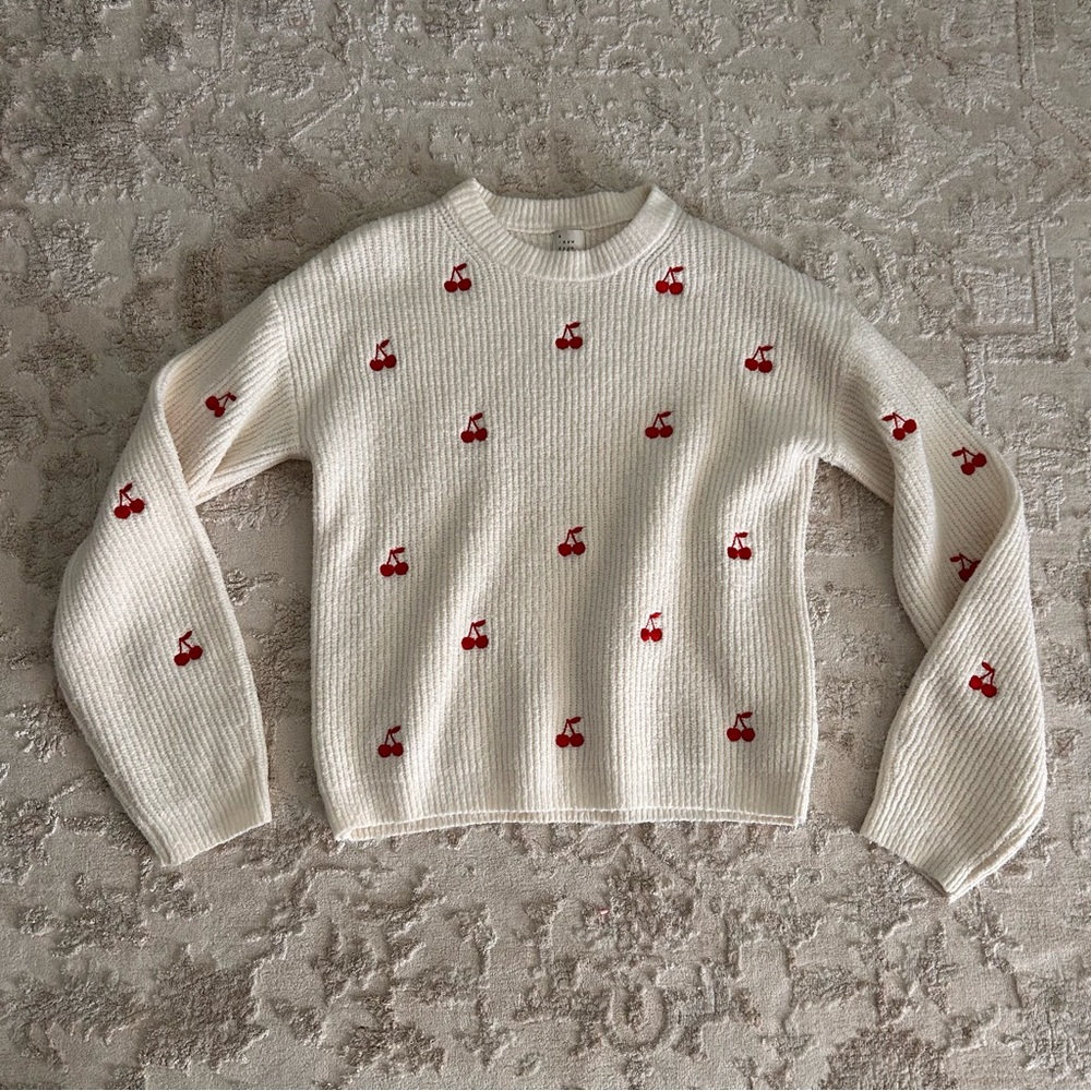 A New Day Cherries embroidered knit sweater